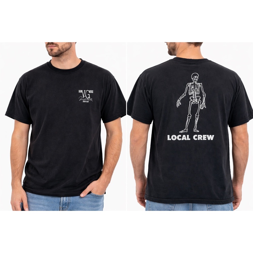 Vince Gill Black Crew T-Shirt‎ Skeleton Back Graphic Local Crew 2010 Work Tee XL
